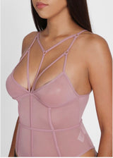 Tic Toc Mesh Top Bodysuit (Mauve) IJ21933