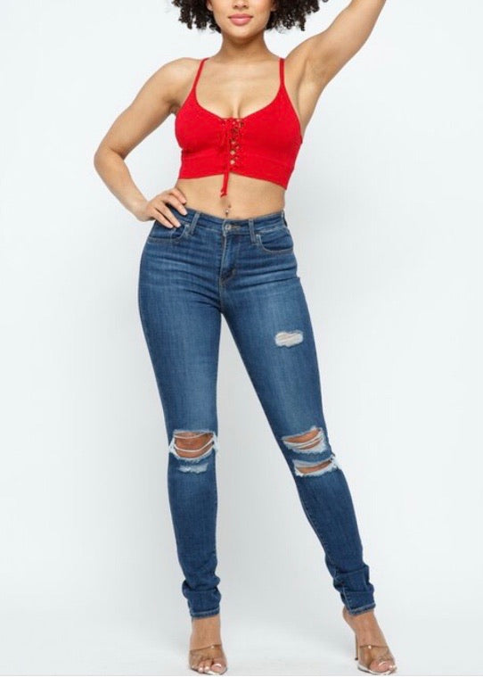 Hera Collection Tie Front Crop Top (Red) 22464