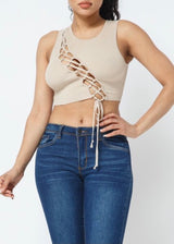 Hera Collection Diagonal Lace Crop Top (Stone) 22487