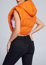 Hot & Delicious Lightweight Cropped Puffer Vest Jacket (Orange) BHW041