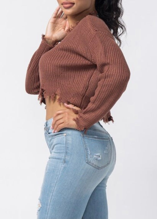 Hera Distressed Sweater Top (Cocoa) 21492