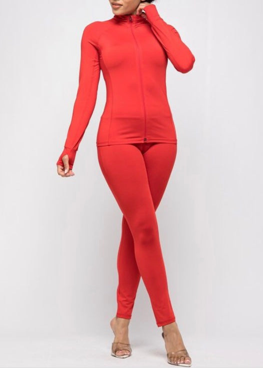 Boswell Fashion Long Sleeve Zipper Top & Leggings Set (Red) TT2999T