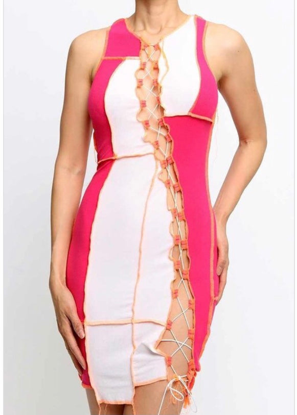 Rehab Lab Sleeveless Mini Dress Cut Out Front Details (Pink) D50369