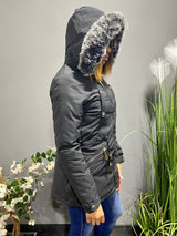 5Besties Reversible Jacket W/ Faux Fur Trimmed Hoodie (Black/Olive) SN1148