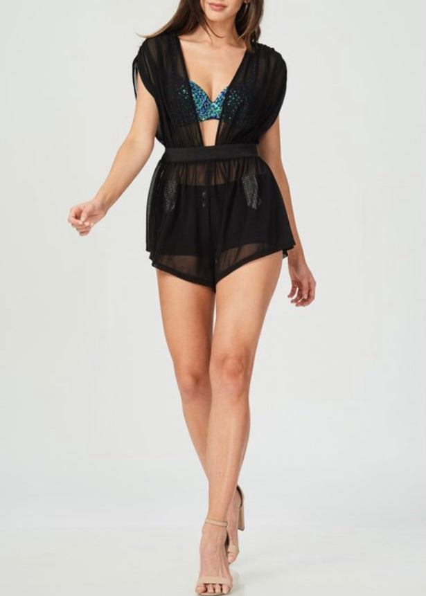 Oh Yes Fashion See Through Detail Romper Dress (Black) D6860