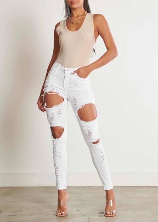Vibrant Denim Skinny Jeans (White) P1093