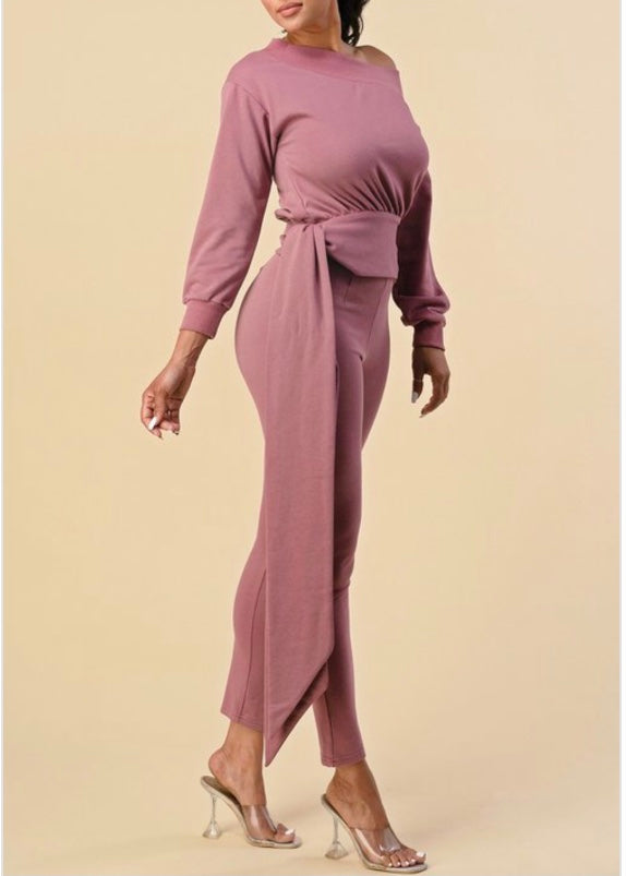 The Sang French Terry One Shoulder Set (Mauve) SP42090321