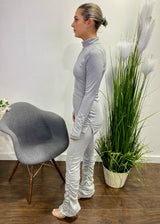 Belita Long Sleeve Thumb Slit Top & Ruched Pant Set (Grey) SET-736