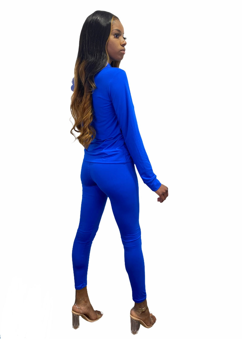 Top Fashion 2 Piece High Waist Pants And Hoodie Set (Royal Blue) JV30937