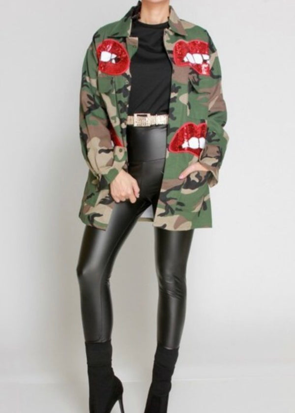 Sjk Fashion Sequins Camo Jacket (Camo) JA39226