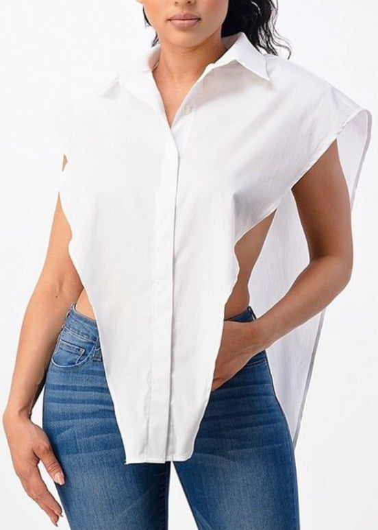 Cherie Open Sides Button Up Top (White) T17849-1