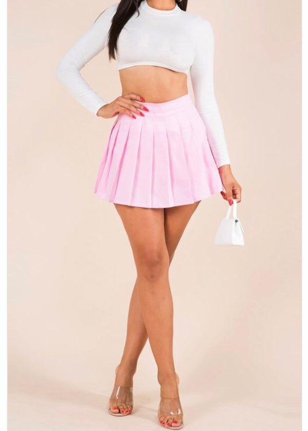 Wildcat Pleated Solid Colored Mini Skirt (Baby Pink) S46613