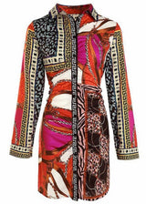 Mundefeis Scarf Leapard Print Long Sleeve Shirt Dress (Multicolor) HK3457