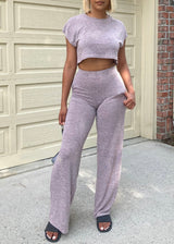 Daisy Sleeveless Crop Top & Wide Leg Pants (Pink) DT715/DP716