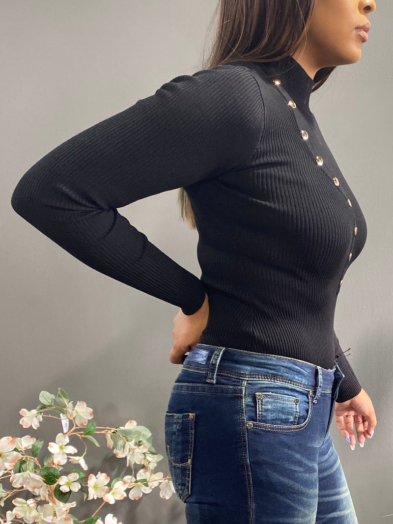 Hera Collection Snap Button LSLV Bodysuit (Black)