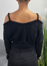 WinWin Strap On Long Sleeve Tied Sweater Top (Black) WT11553