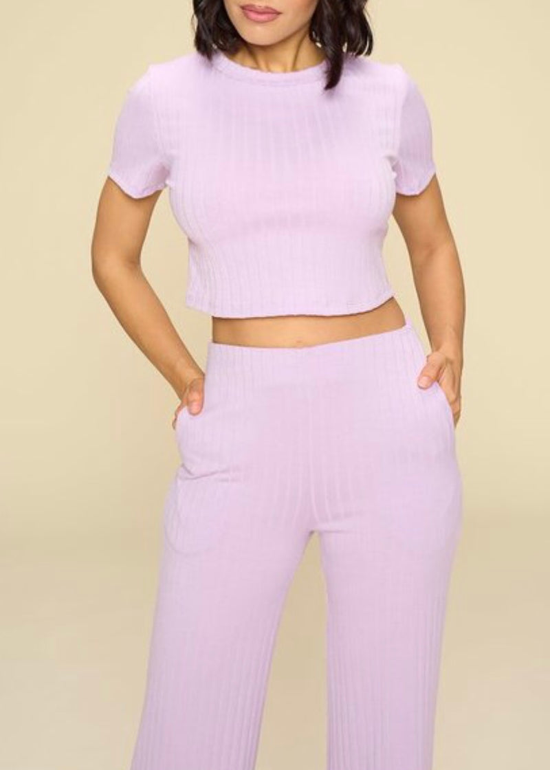WinWin 2 Piece Short Sleeve Crop Top & Pants Set (Lilac) WTP10839