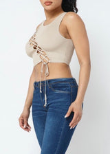 Hera Collection Diagonal Lace Crop Top (Stone) 22487