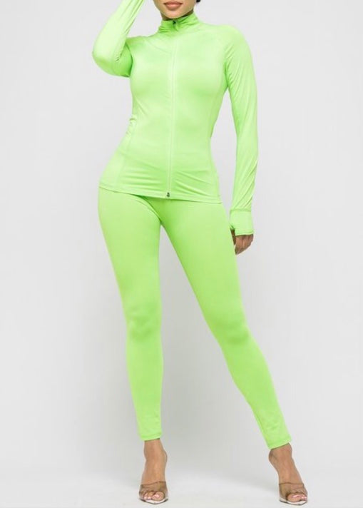 Boswell Fashion Long Sleeve Zipper Top & Leggings Set (Neon Lime) TT2999T