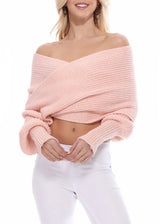 Yemak Off The Shoulder Long Sleeve Wrap Sweater Shawl (Blush) KC003