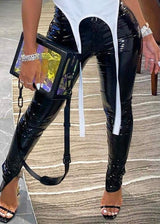 Luv Fashion Slit High Waist Pu Leather Pants (Black) AK8079