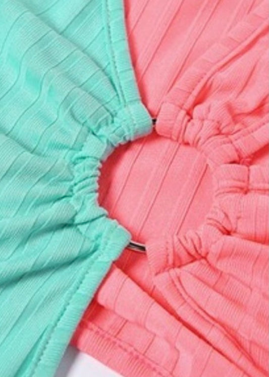 Reflex Colorblock Cut-Out Sexy Midi Dress (Turquoise/Pink) SVE674