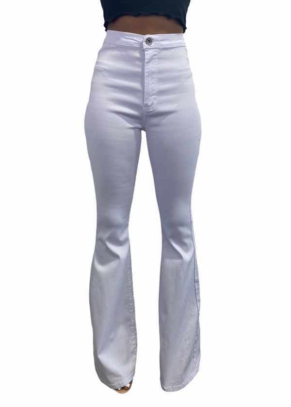 JC & JQ High Waist Super Stretch Bell Bottom Pants (White) GP2610-WT