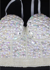SJK Fashion Jewel Covered Corset Top (White) T50411