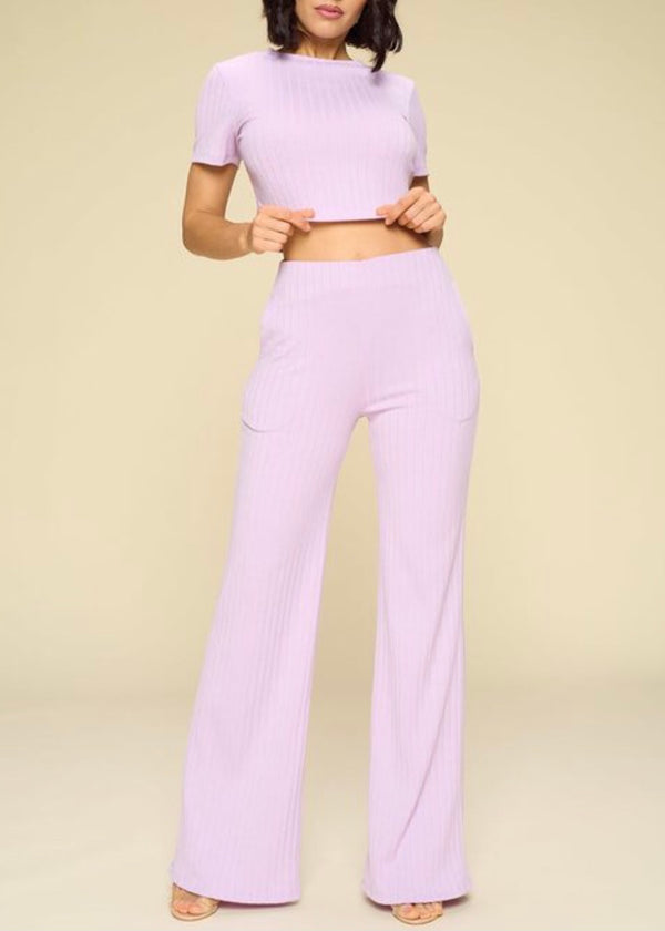 WinWin 2 Piece Short Sleeve Crop Top & Pants Set (Lilac) WTP10839