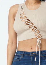 Hera Collection Diagonal Lace Crop Top (Stone) 22487