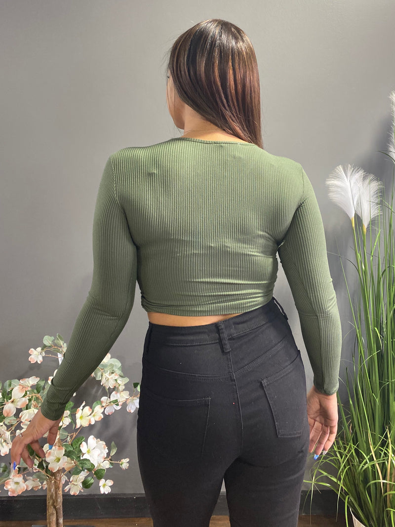 Capella Shirred Cropped Top (Olive) BT2953