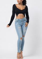 Hera Collection Double Ring Crop Top (Black) 22577-O