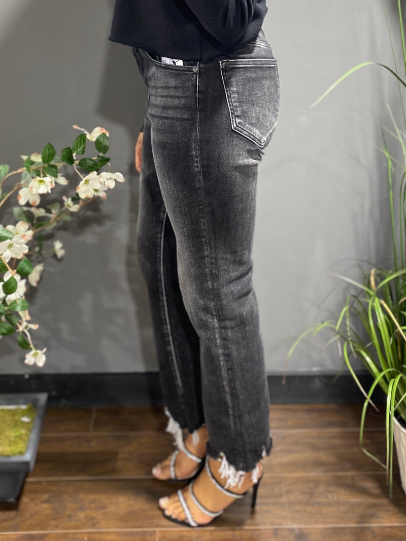 Risen HW Distressed Relaxed Fit Skinny Jeans (Black) RDP1206