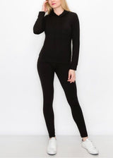 Top Fashion 2 Piece High Waist Pants And Hoodie Set (Black) JV30937