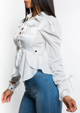 Kaylee Kollection Button Up Top (White) JK2577