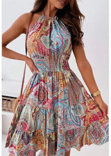 Fashion Noma Baroque Print Halter Backless Vintage Dress (Multi) KH5306