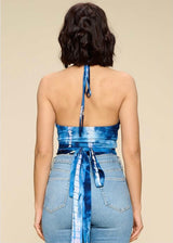 WinWin Open Back Wrap Around Tie Dye Top (Navy/Aqua) WT12551