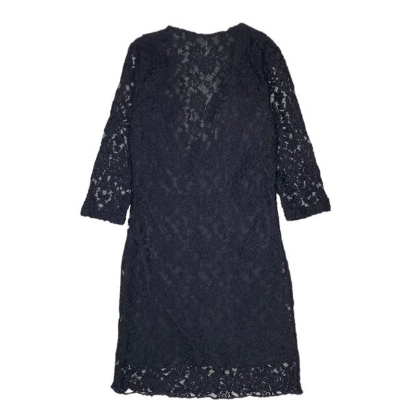 Gamiss Short Sleeve Floral Pattern Lace Dress (Black)