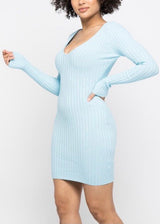 Hera Collection LSLV V-Neck Mini Dress (Light Blue) 22408
