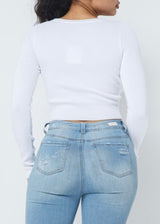 Hera Collection Long Sleeve Chain Up Top (White) 22519