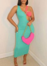 Reflex Colorblock Cut-Out Sexy Midi Dress (Turquoise/Pink) SVE674