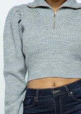 Hera Collection Zip Up Crop Sweater (Heather Grey) 22379