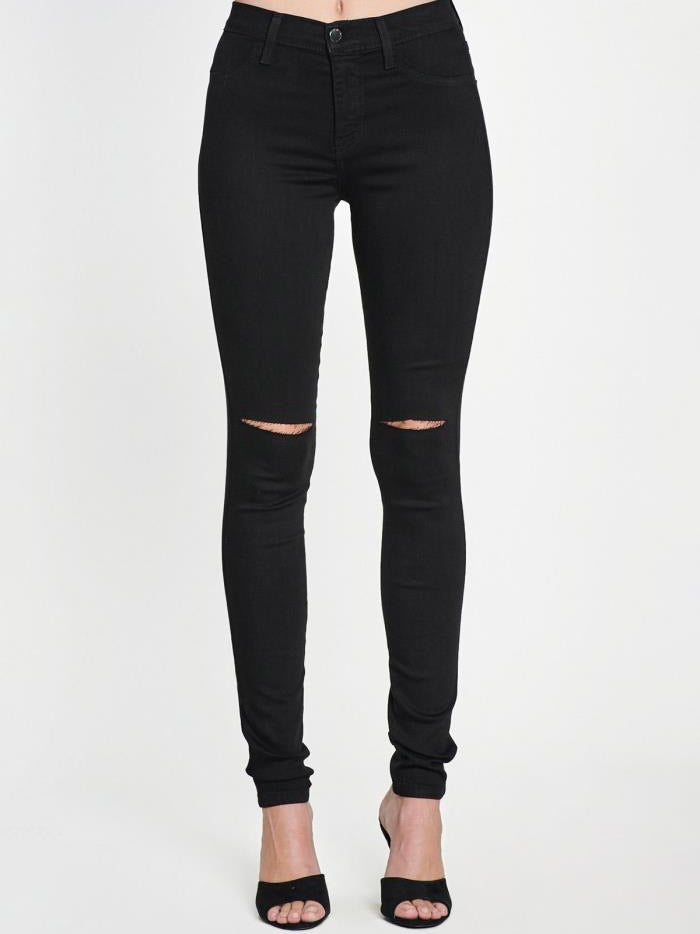 Vibrant Shark Bite Skinny Jeans (Black) P831