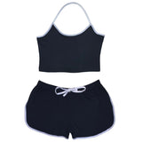 Capella Halter Neck Sleeveless Top & Shorts Activewear Set (Black) BTP3193