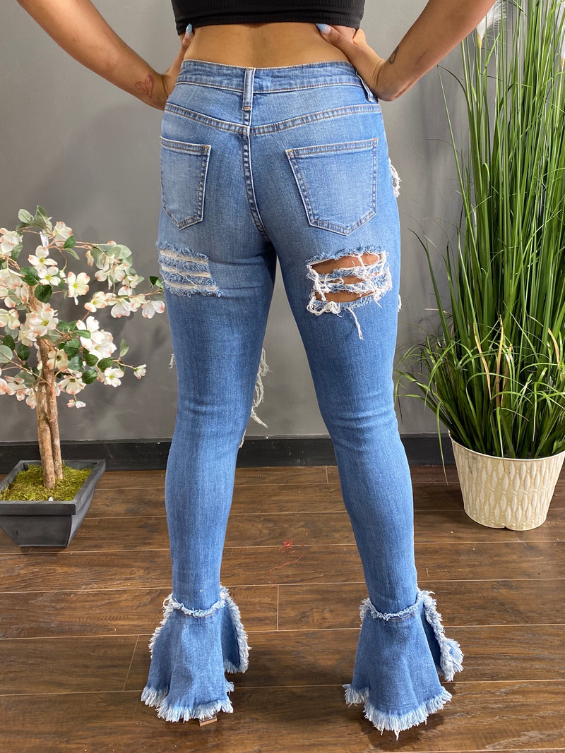 Aphrodite Frayed Flare Jeans (Medium Blue) AP2051