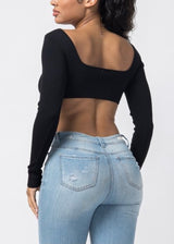 Hera Collection Double Ring Crop Top (Black) 22577-O