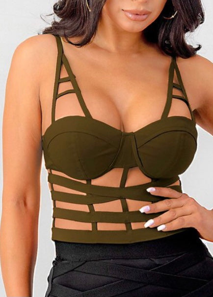 Oh Yes Fashion Element Caged Top (Olive) D6970