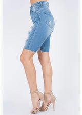 American Bazi Distressed Denim Skinny Bermuda Shorts (Blue) RSS-5304