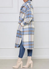 Reflex Collared Button Down Plaid Duster Jacket (Blue) VSE280
