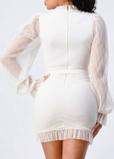 Privy Lush Sheer Ruched Waist-Tie Bodycon Dress (Cream) PD75672S-W